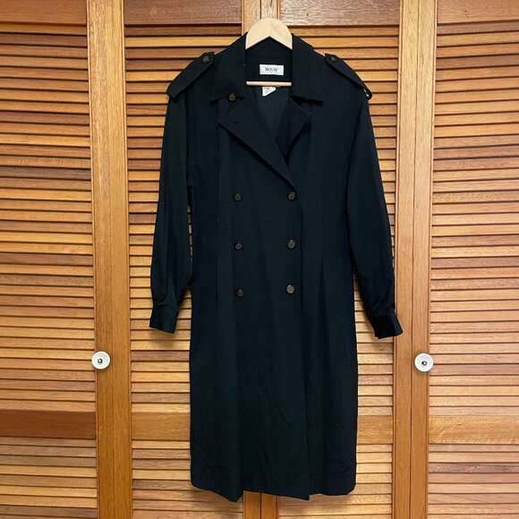 Vintage Rouie 100% Virgin Wool Black Trench Coat - Picture 2 of 5